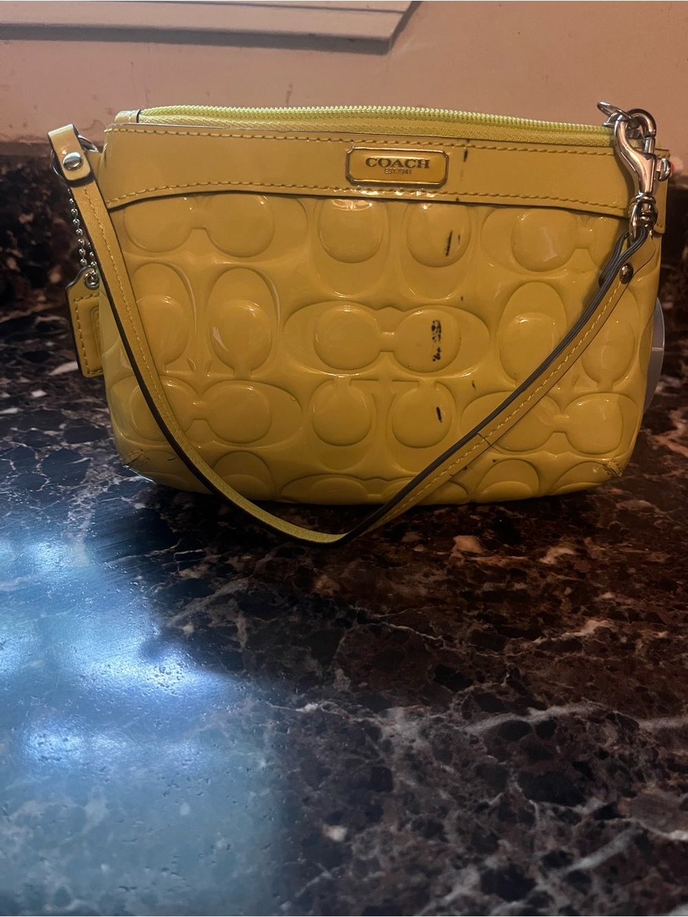 COACH Yellow Patent Leather Signature Wristlet
